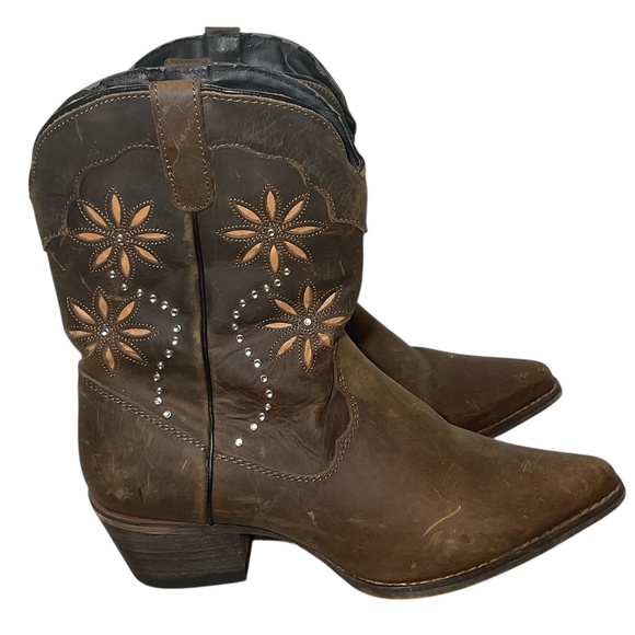 Santa Fe Boot Co Brown Leather Floral Jeweled Cowboy Western Boots Size 8.5 - Picture 1 of 12